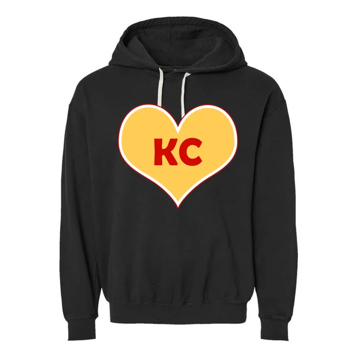 I Love Kansas City KC Football Heart Garment-Dyed Fleece Hoodie