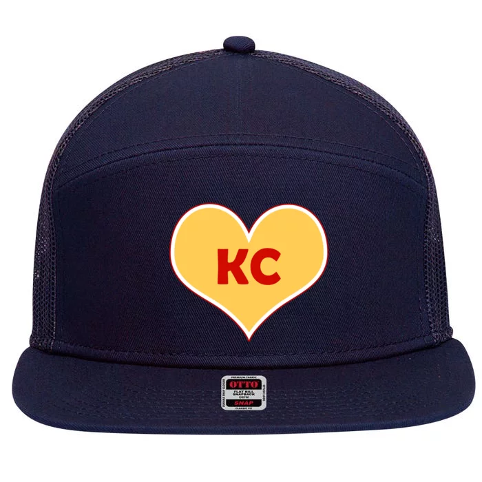 I Love Kansas City KC Football Heart 7 Panel Mesh Trucker Snapback Hat