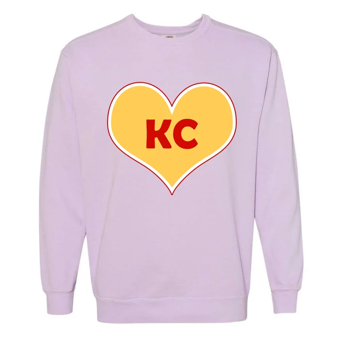 I Love Kansas City KC Football Heart Garment-Dyed Sweatshirt