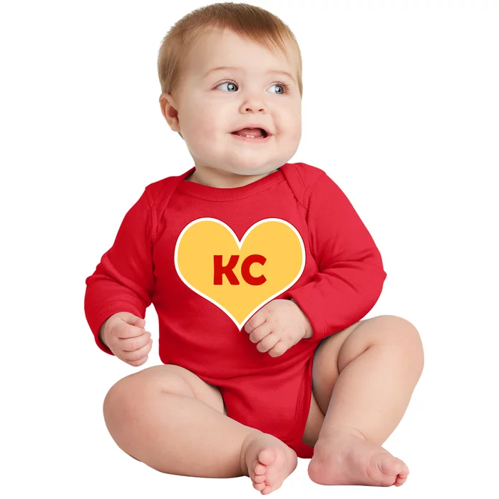 I Love Kansas City KC Football Heart Baby Long Sleeve Bodysuit