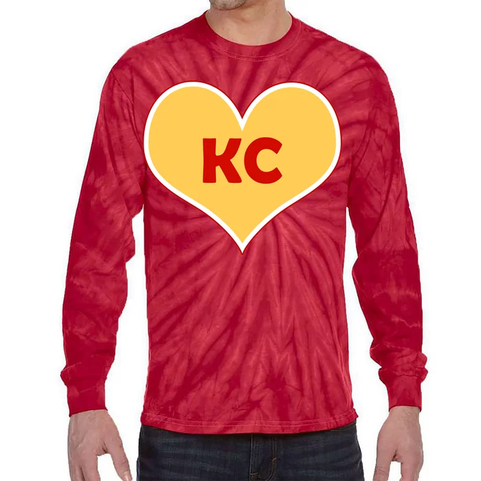 I Love Kansas City KC Football Heart Tie-Dye Long Sleeve Shirt