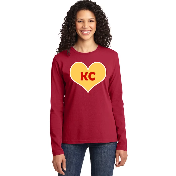 I Love Kansas City KC Football Heart Ladies Long Sleeve Shirt