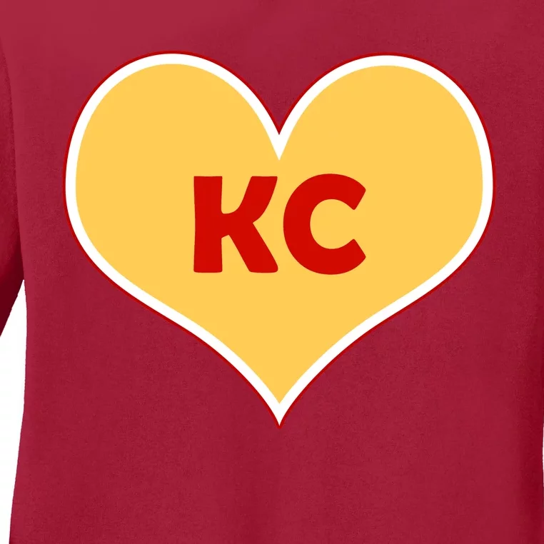 I Love Kansas City KC Football Heart Ladies Long Sleeve Shirt