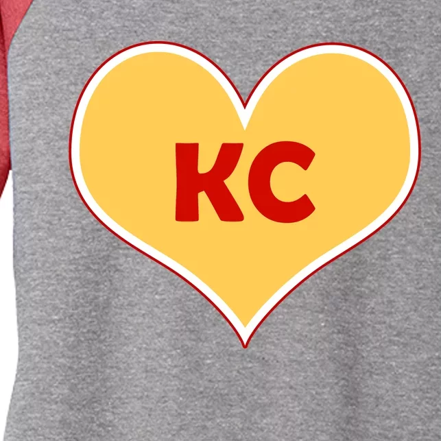 I Love Kansas City KC Football Heart Women's Tri-Blend 3/4-Sleeve Raglan Shirt