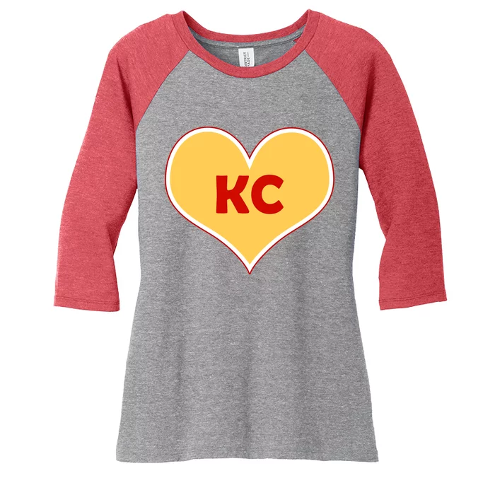 I Love Kansas City KC Football Heart Women's Tri-Blend 3/4-Sleeve Raglan Shirt