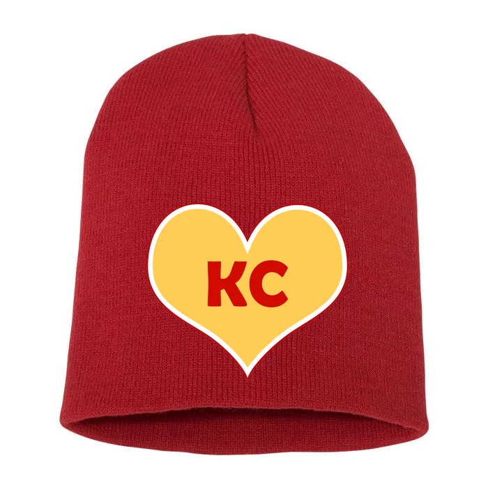 I Love Kansas City KC Football Heart Short Acrylic Beanie