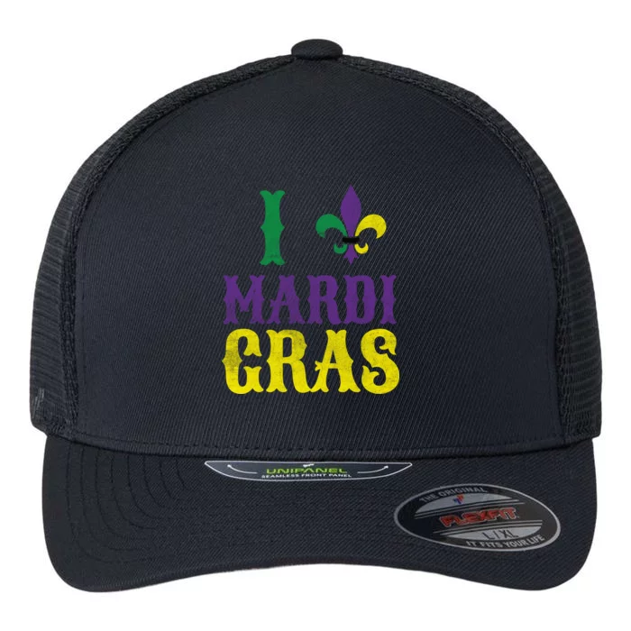 I Love Mardi Gras Flexfit Unipanel Trucker Cap