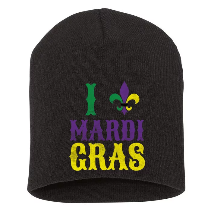 I Love Mardi Gras Short Acrylic Beanie