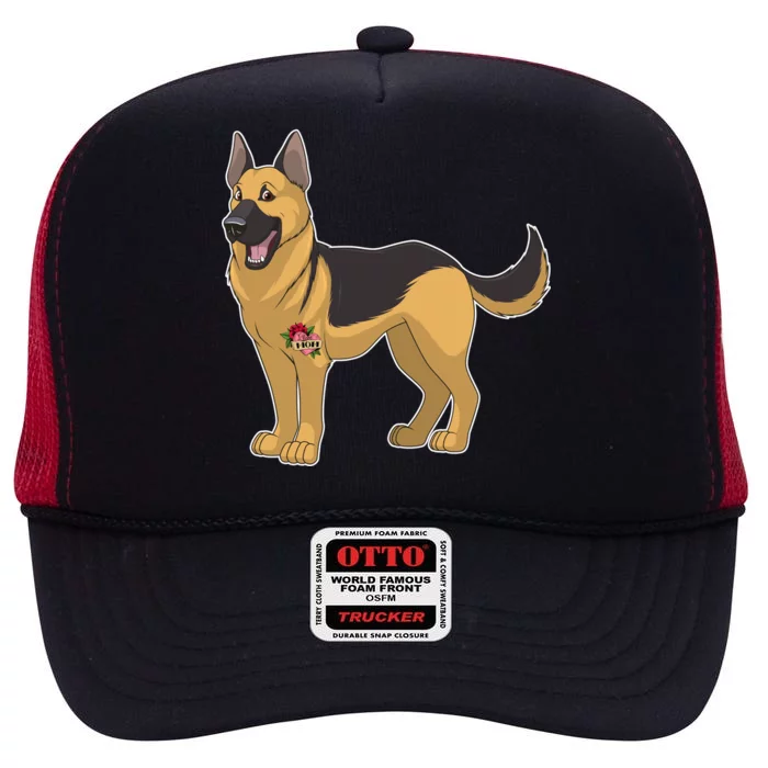 I Love Mom Tattoo German Shepard High Crown Mesh Trucker Hat