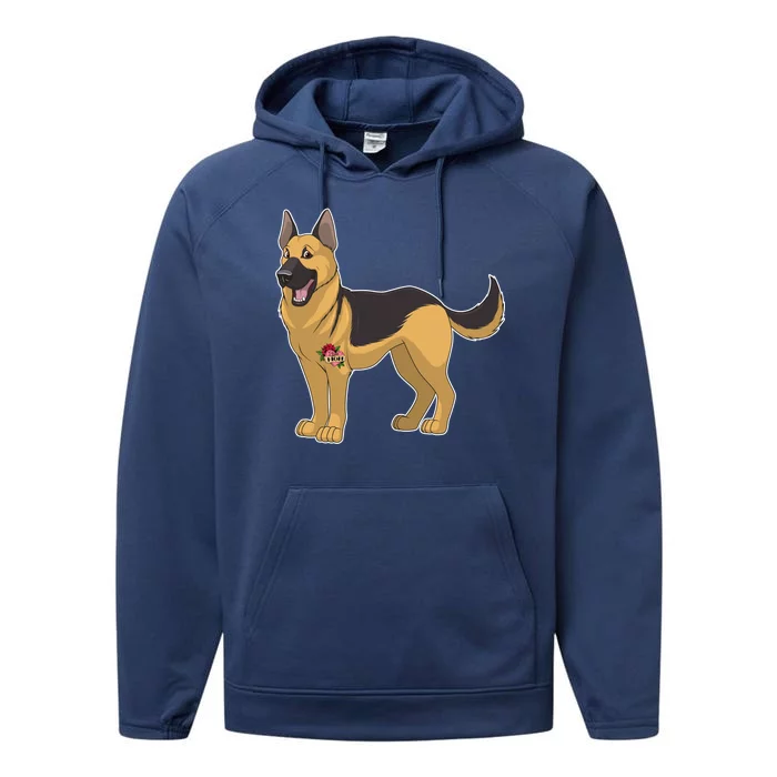 I Love Mom Tattoo German Shepard Performance Fleece Hoodie