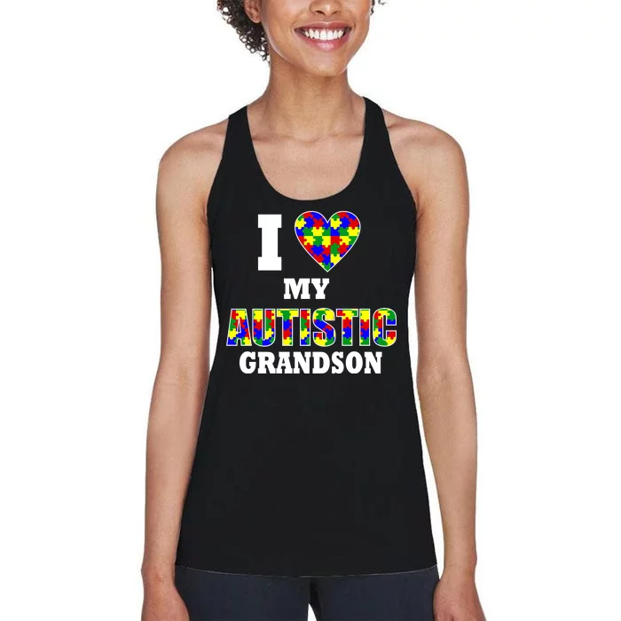 I Love My Autistic Grandson Autism Women's Racerback Tank