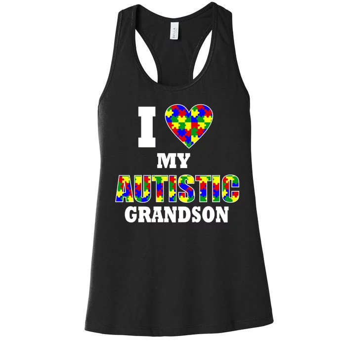 I Love My Autistic Grandson Autism Women's Racerback Tank