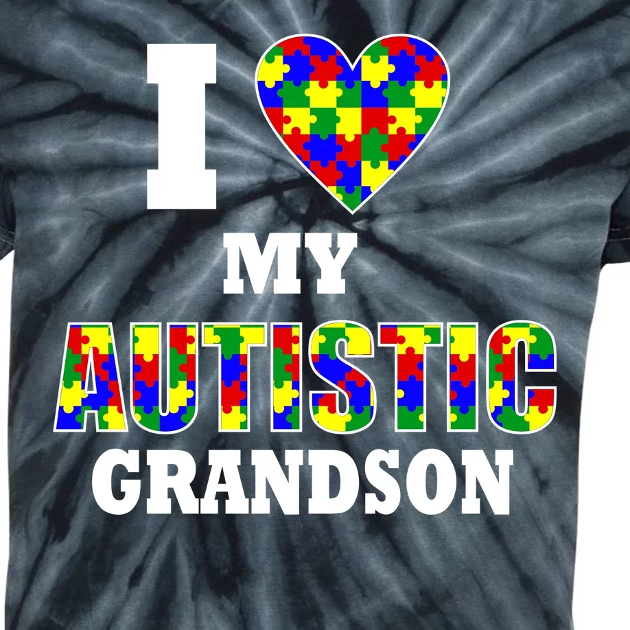 I Love My Autistic Grandson Autism Kids Tie-Dye T-Shirt