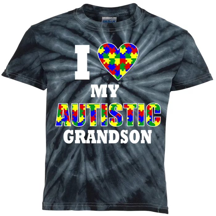 I Love My Autistic Grandson Autism Kids Tie-Dye T-Shirt