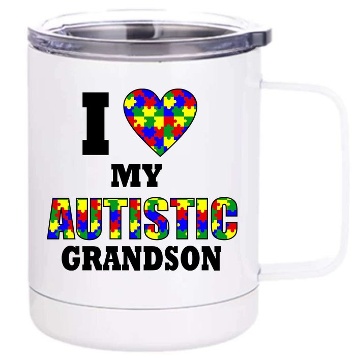 I Love My Autistic Grandson Autism Front & Back 12oz Stainless Steel Tumbler Cup