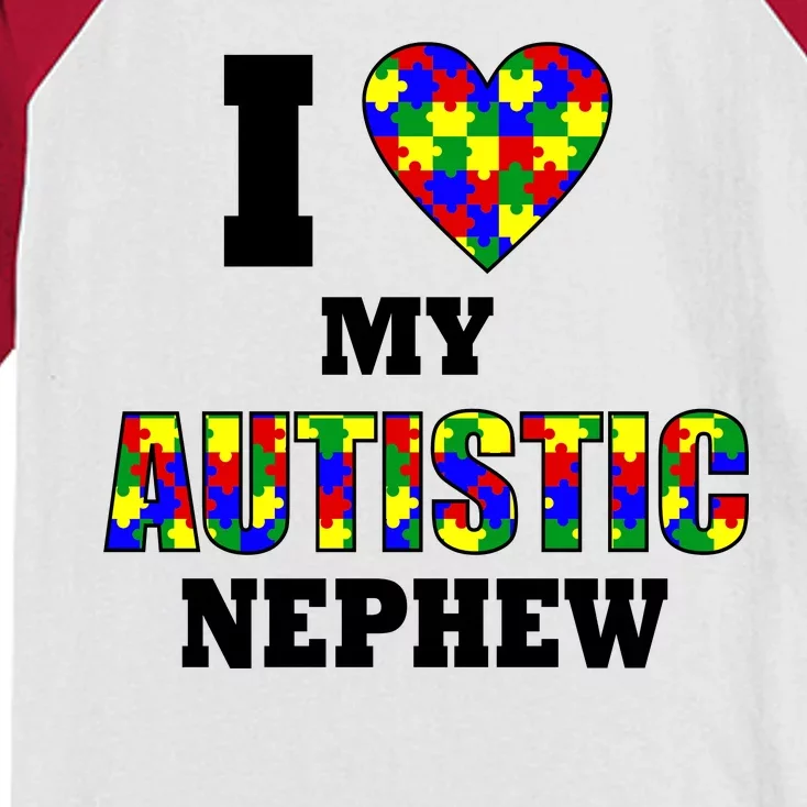 I Love My Autistic Nephew Autism Kids Colorblock Raglan Jersey