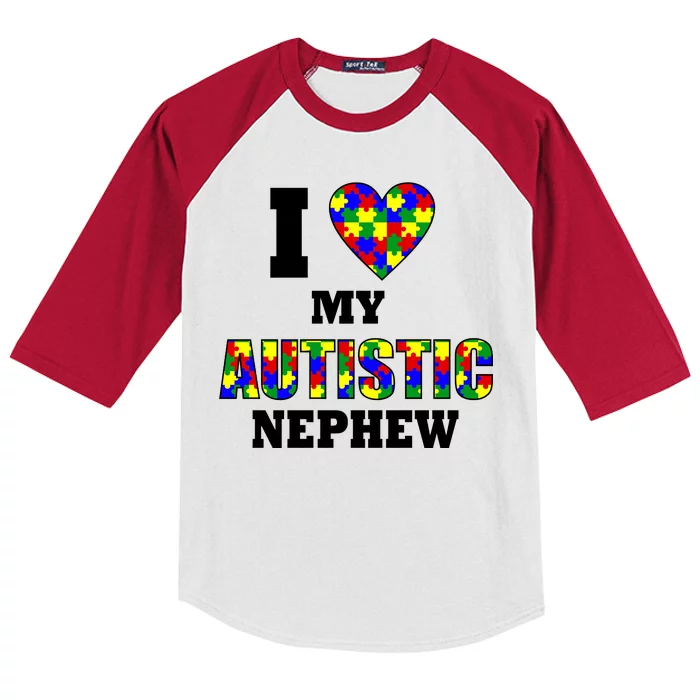 I Love My Autistic Nephew Autism Kids Colorblock Raglan Jersey