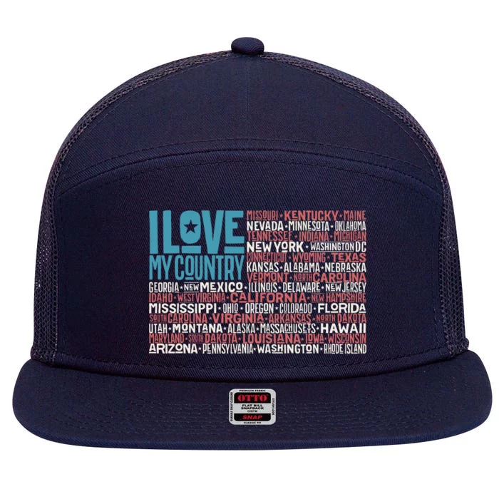 I Love My Country USA State Flag 7 Panel Mesh Trucker Snapback Hat