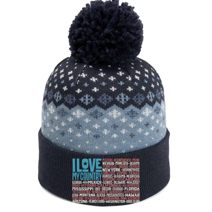 I Love My Country USA State Flag The Baniff Cuffed Pom Beanie