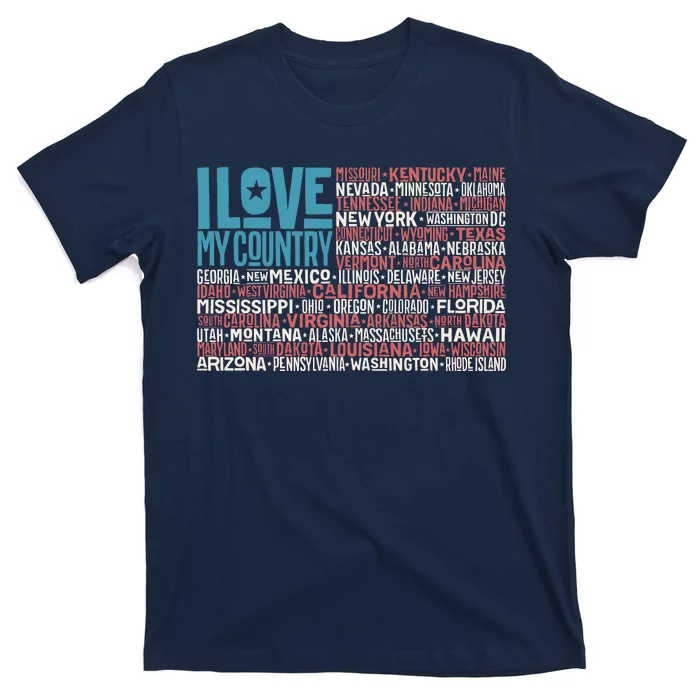 I Love My Country USA State Flag T-Shirt