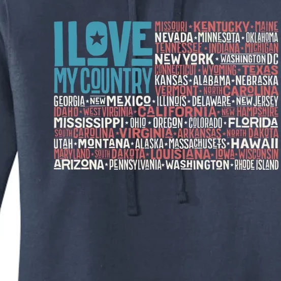 I Love My Country USA State Flag Women's Pullover Hoodie