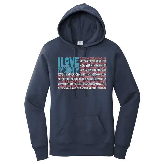 I Love My Country USA State Flag Women's Pullover Hoodie