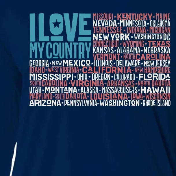 I Love My Country USA State Flag Cooling Performance Long Sleeve Crew