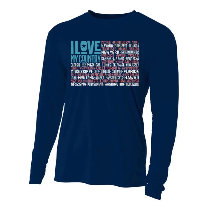 I Love My Country USA State Flag Cooling Performance Long Sleeve Crew