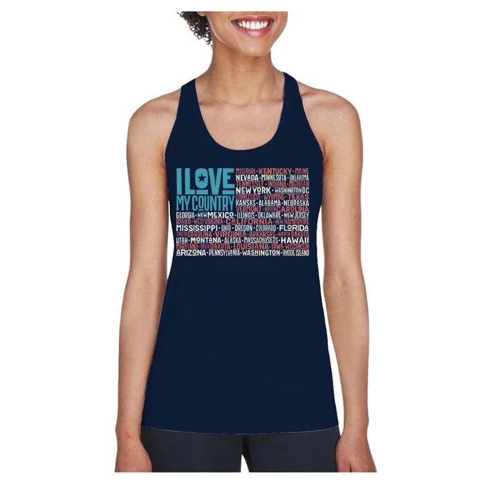 I Love My Country USA State Flag Women's Racerback Tank