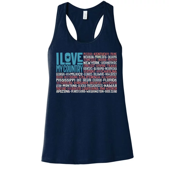 I Love My Country USA State Flag Women's Racerback Tank