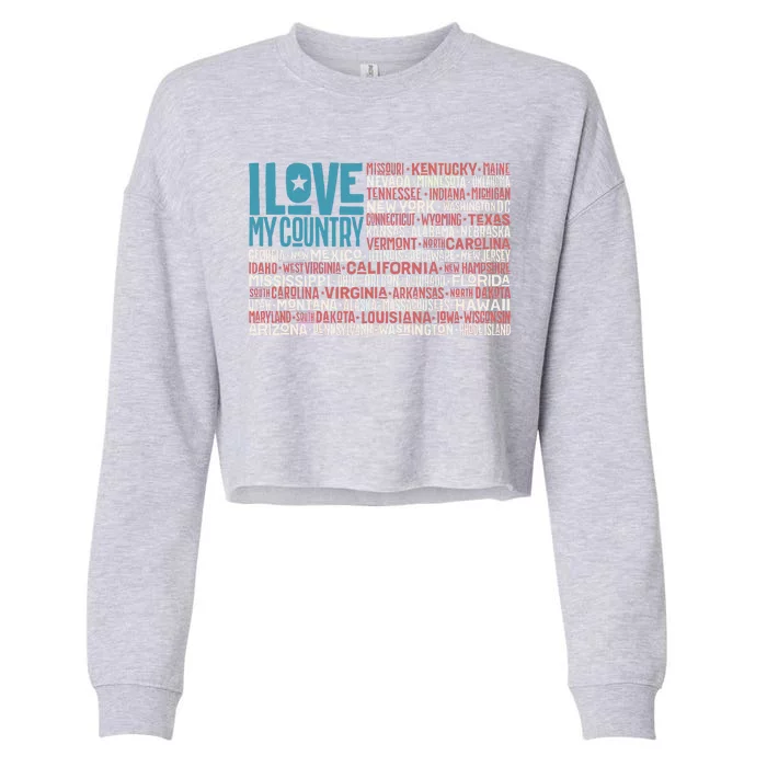 I Love My Country USA State Flag Cropped Pullover Crew