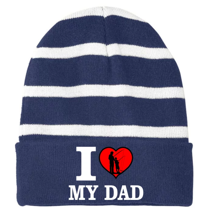 I Love My Dad Heart Striped Beanie with Solid Band