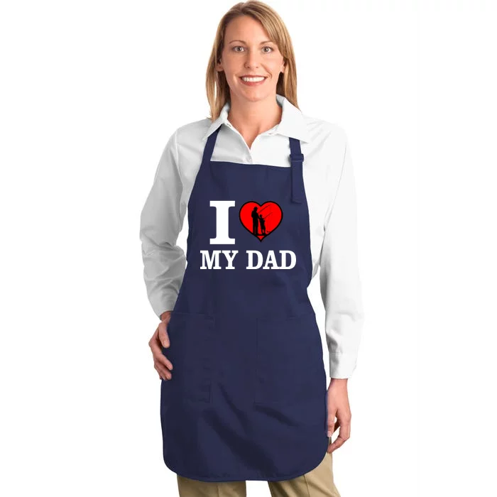 I Love My Dad Heart Full-Length Apron With Pocket