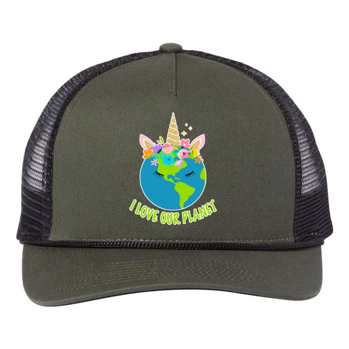 I Love Our Planet Earth Day Love Retro Rope Trucker Hat Cap