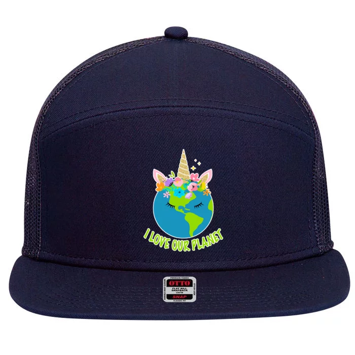 I Love Our Planet Earth Day Love 7 Panel Mesh Trucker Snapback Hat