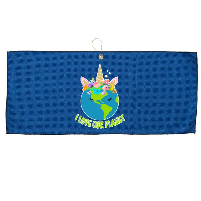 I Love Our Planet Earth Day Love Large Microfiber Waffle Golf Towel