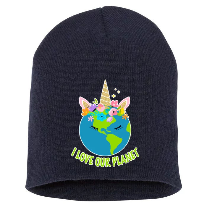 I Love Our Planet Earth Day Love Short Acrylic Beanie