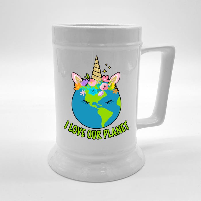 I Love Our Planet Earth Day Love Front & Back Beer Stein