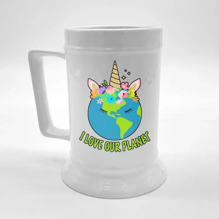 I Love Our Planet Earth Day Love Front & Back Beer Stein