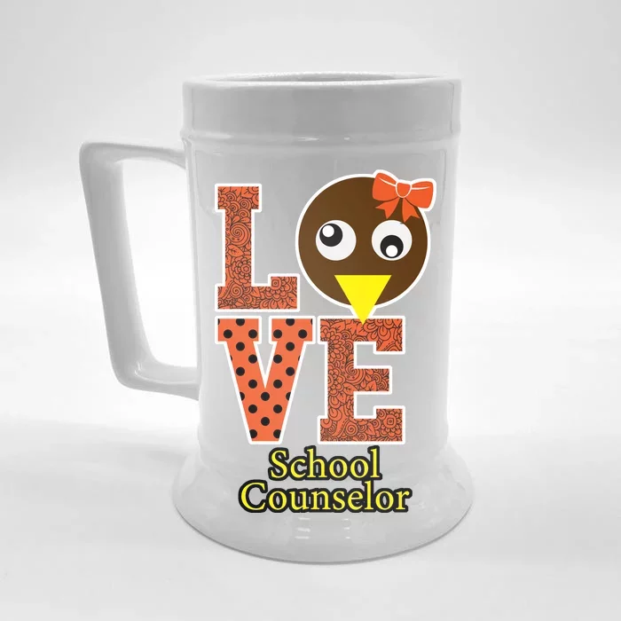 I Love School Counselor Turkeys Thanksgiving Front & Back Beer Stein