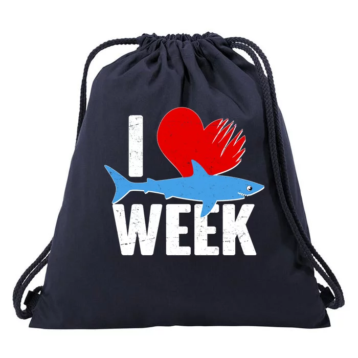 I Love Shark Week Drawstring Bag