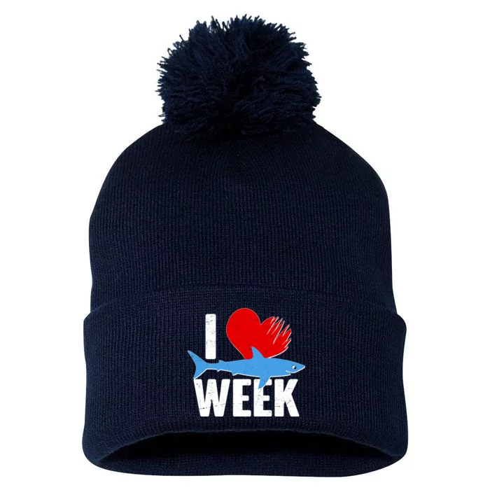 I Love Shark Week Pom Pom 12in Knit Beanie