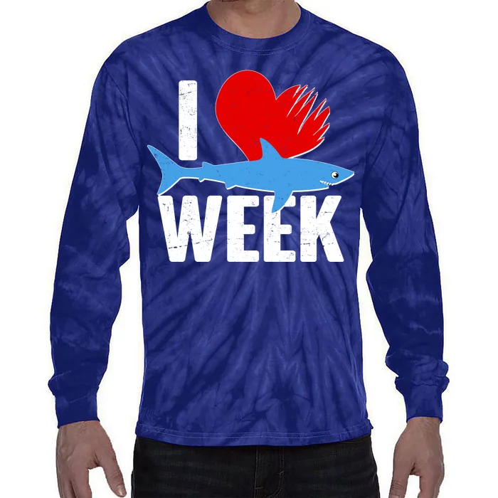 I Love Shark Week Tie-Dye Long Sleeve Shirt