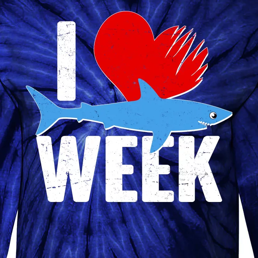 I Love Shark Week Tie-Dye Long Sleeve Shirt