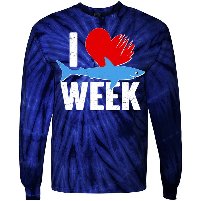 I Love Shark Week Tie-Dye Long Sleeve Shirt