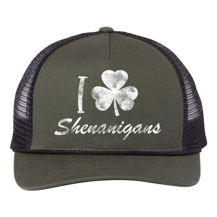 I Love Shenanigans Vintage St Patricks Day Retro Rope Trucker Hat Cap