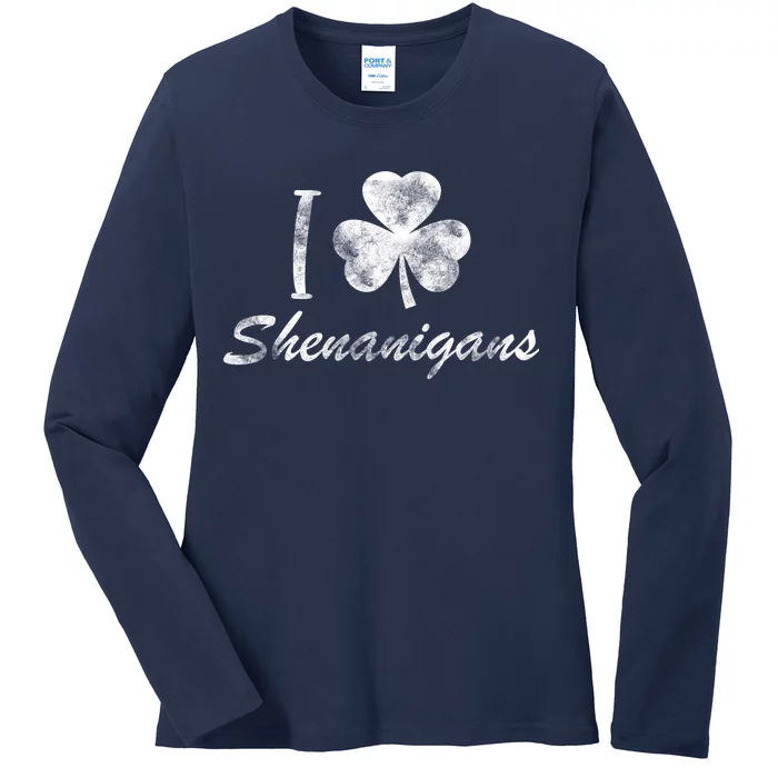 I Love Shenanigans Vintage St Patricks Day Ladies Long Sleeve Shirt