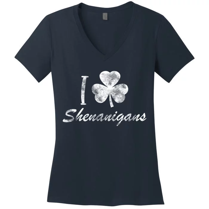 I Love Shenanigans Vintage St Patricks Day Women's V-Neck T-Shirt