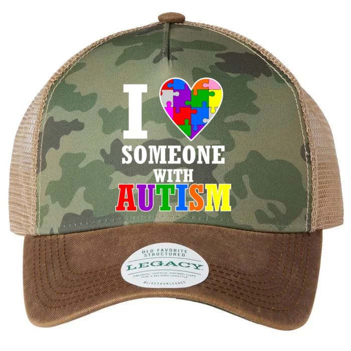 I Love Someone With Autism Puzzle Piece Heart Legacy Tie Dye Trucker Hat