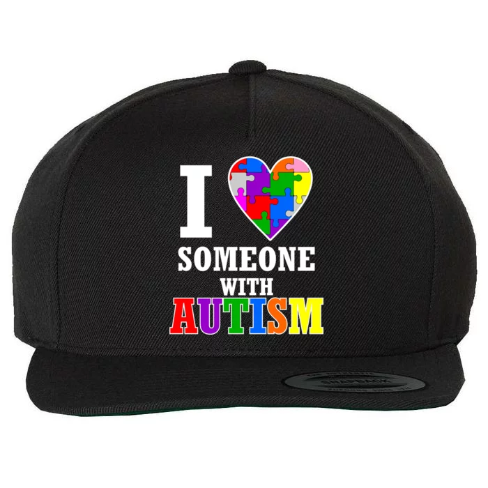 I Love Someone With Autism Puzzle Piece Heart Wool Snapback Cap